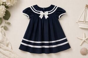 Rare Editions Sailor Dress 24M Navy White Nautical Puff Sleeve Party